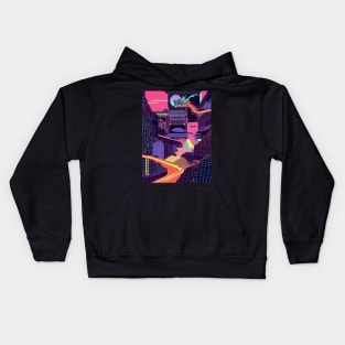 neon valley flight of the digital dragon Kids Hoodie